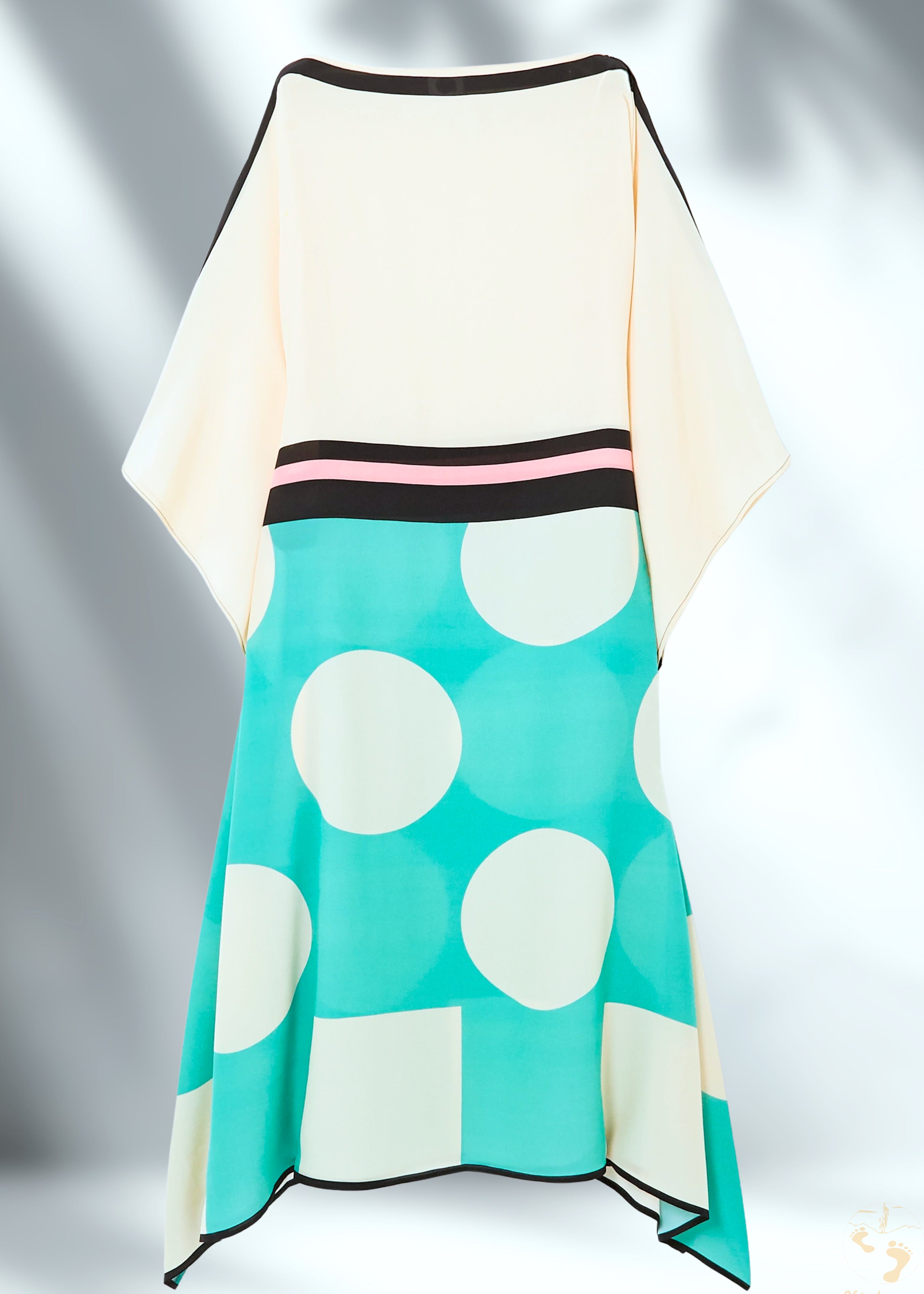 Vicharan CHAMPAGNE Beige & Turquoise Caftan
