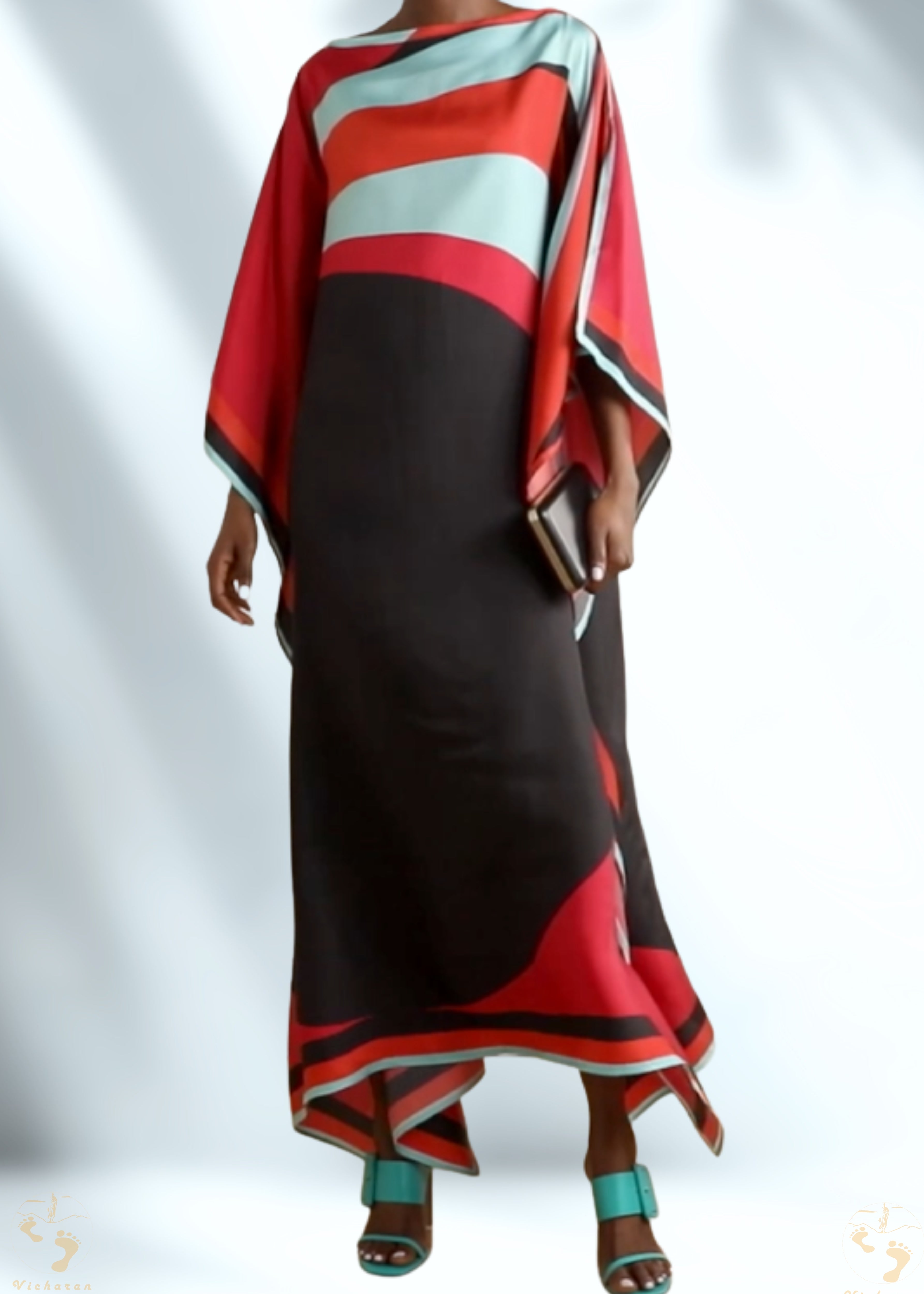 Vicharan VALENTINE Red & Black Kaftan