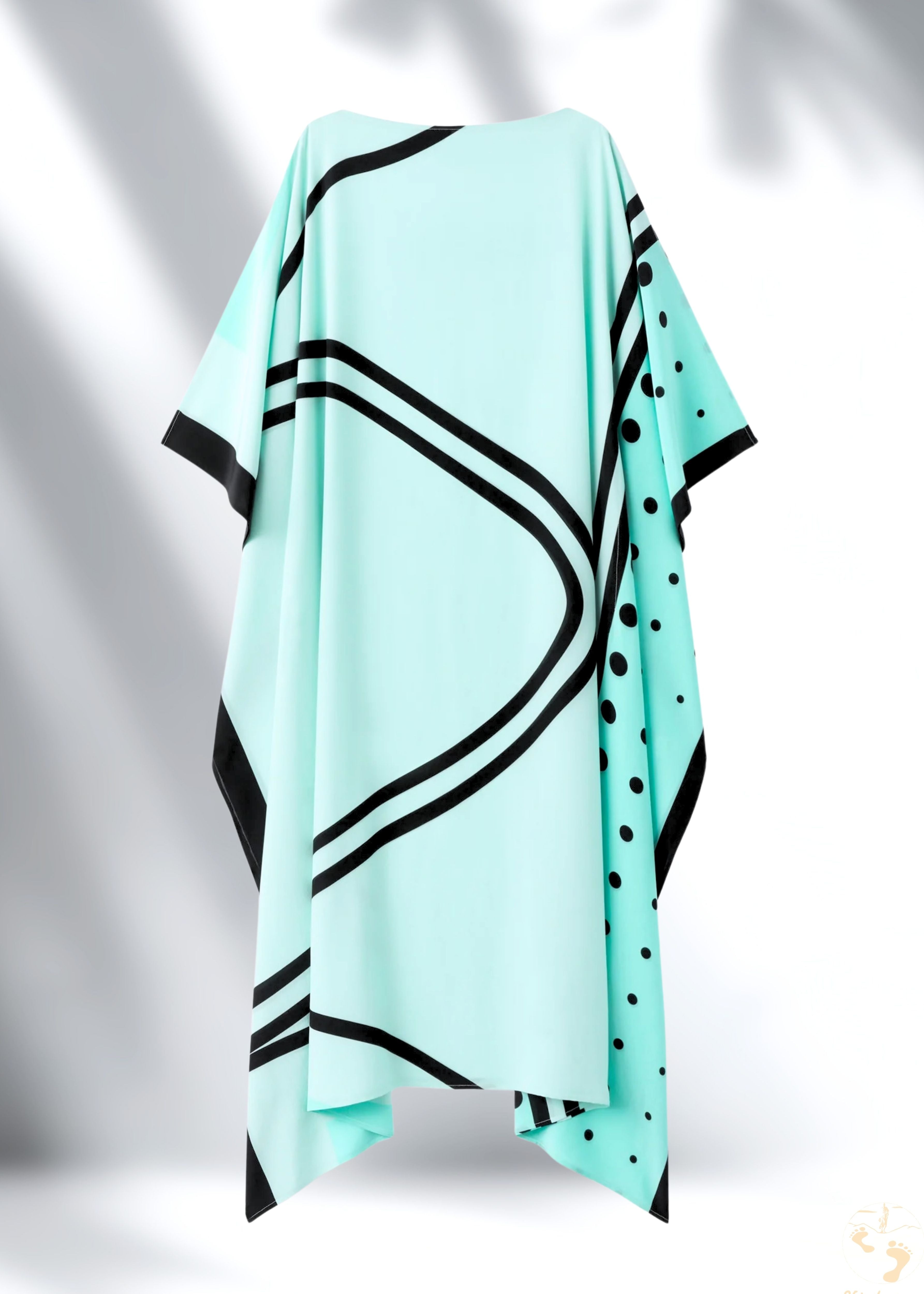 Pistachio Green Satin Silk Kaftan with Polka Dot Print