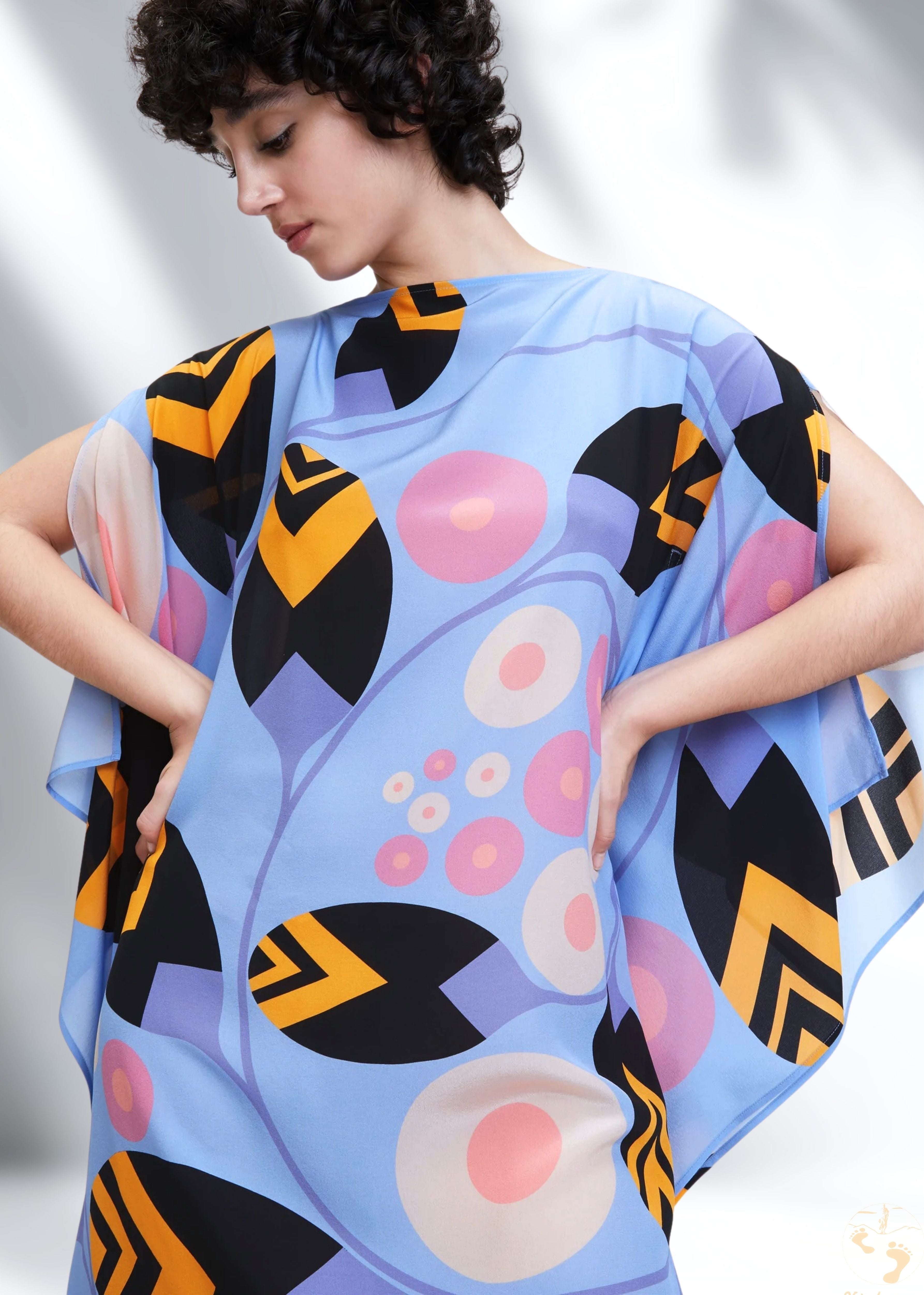 Vicharan Serene Blue Satin Silk Tunic Dress
