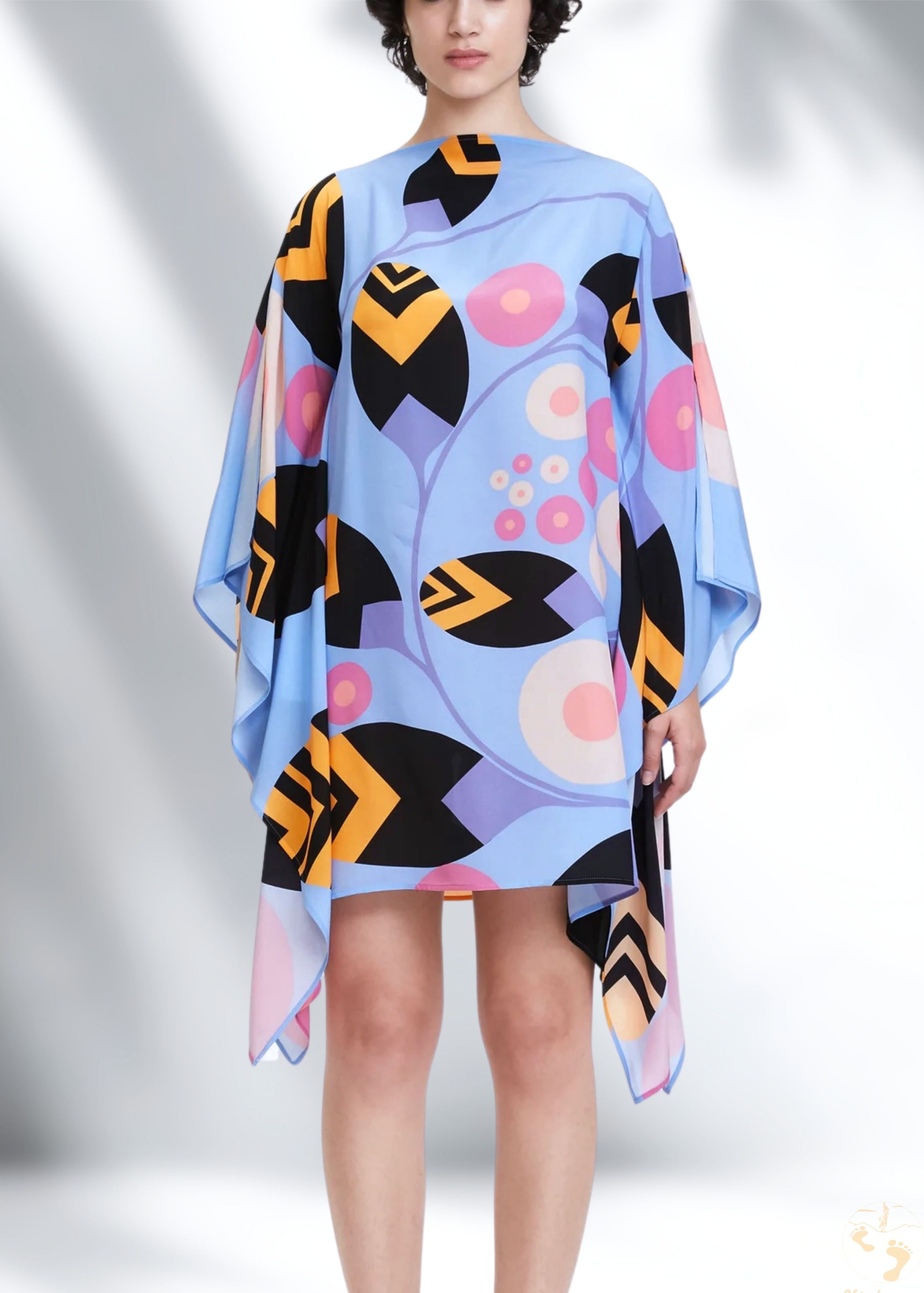 Vicharan Serene Blue Satin Silk Tunic Dress