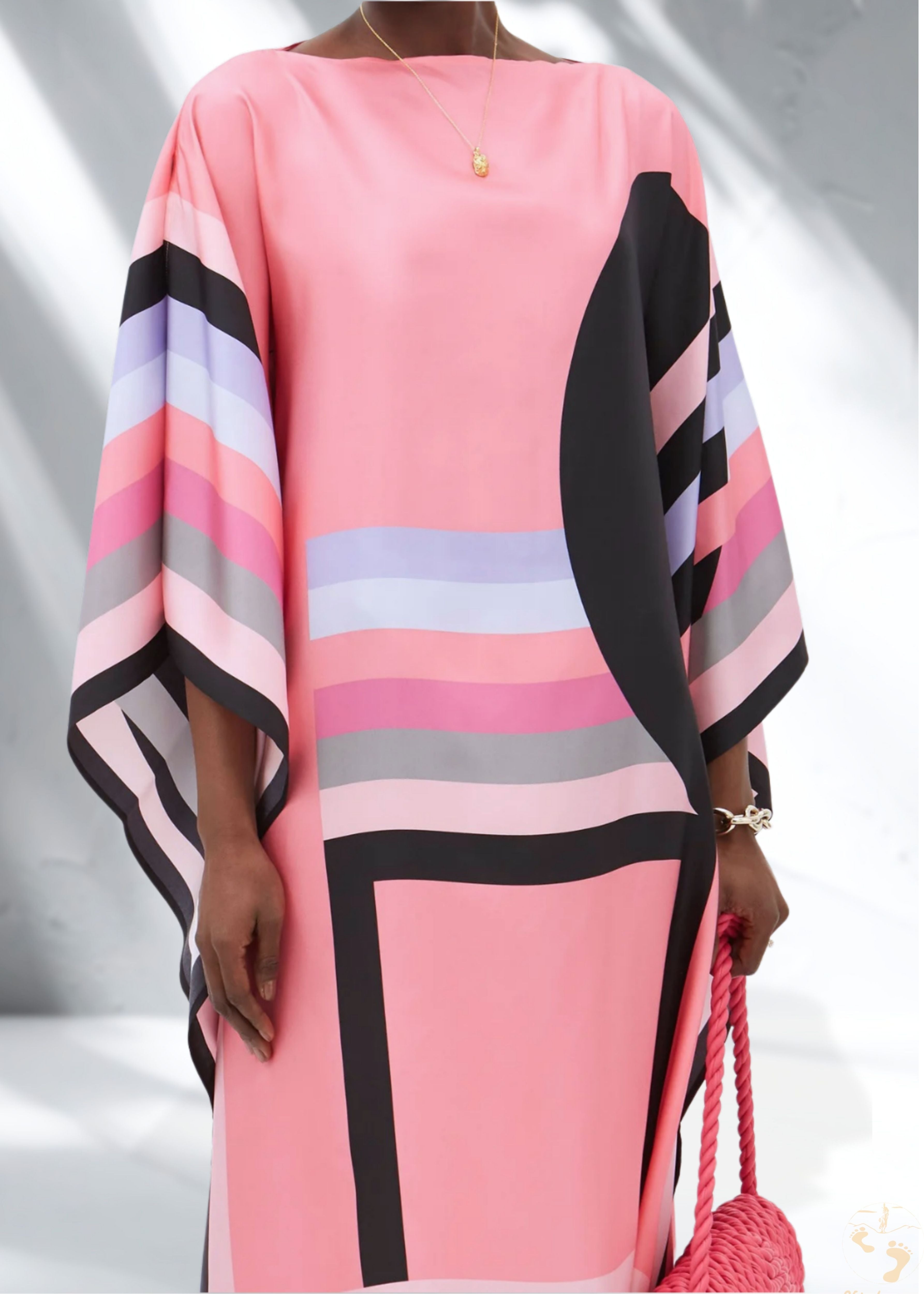 Vicharan Rose Pink Long Vacation Silk Kaftan