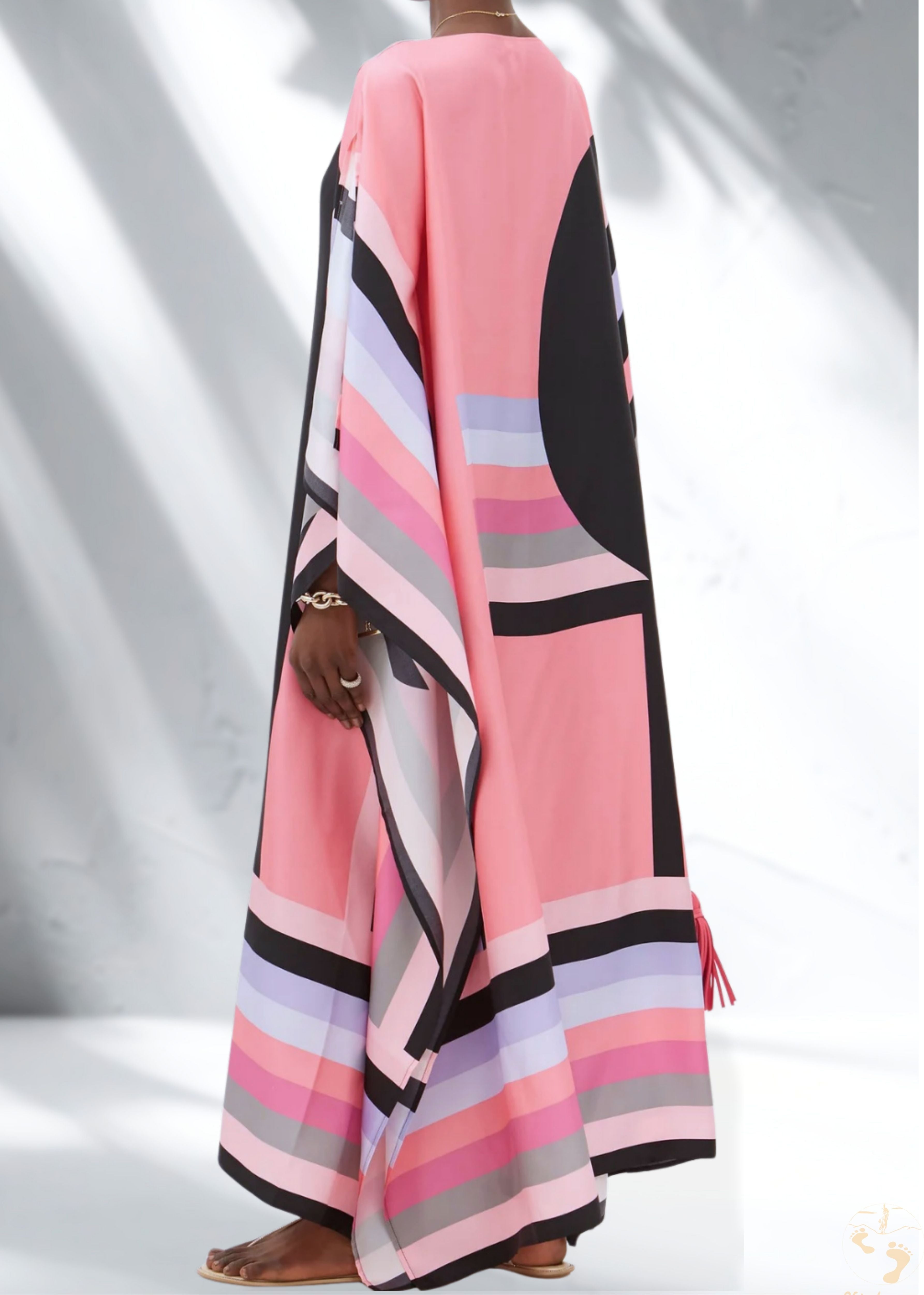 Vicharan Rose Pink Long Vacation Silk Kaftan