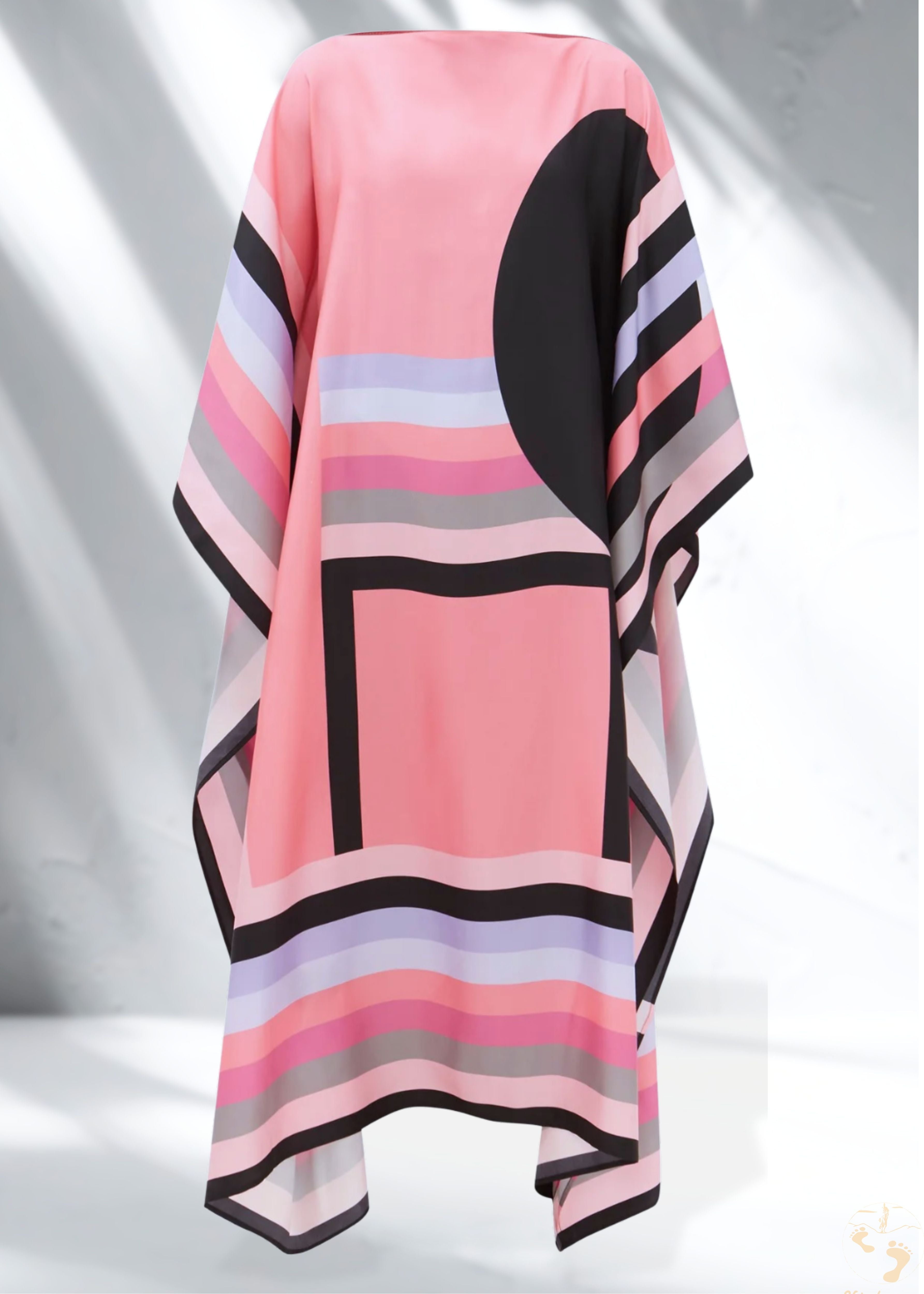Vicharan Rose Pink Long Vacation Silk Kaftan
