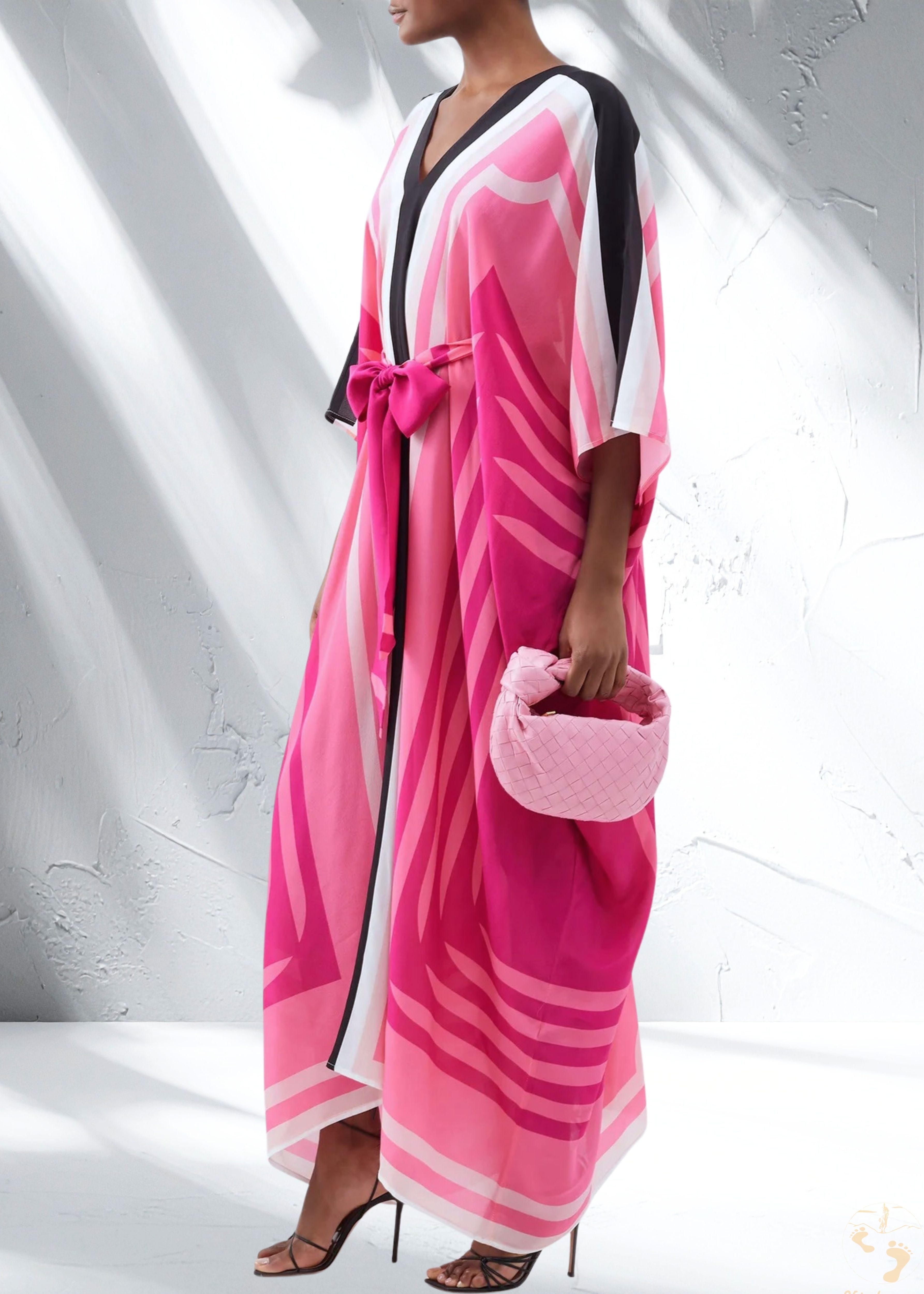 Vicharan Hot Pink Kaftan with Flowy Waist Belt