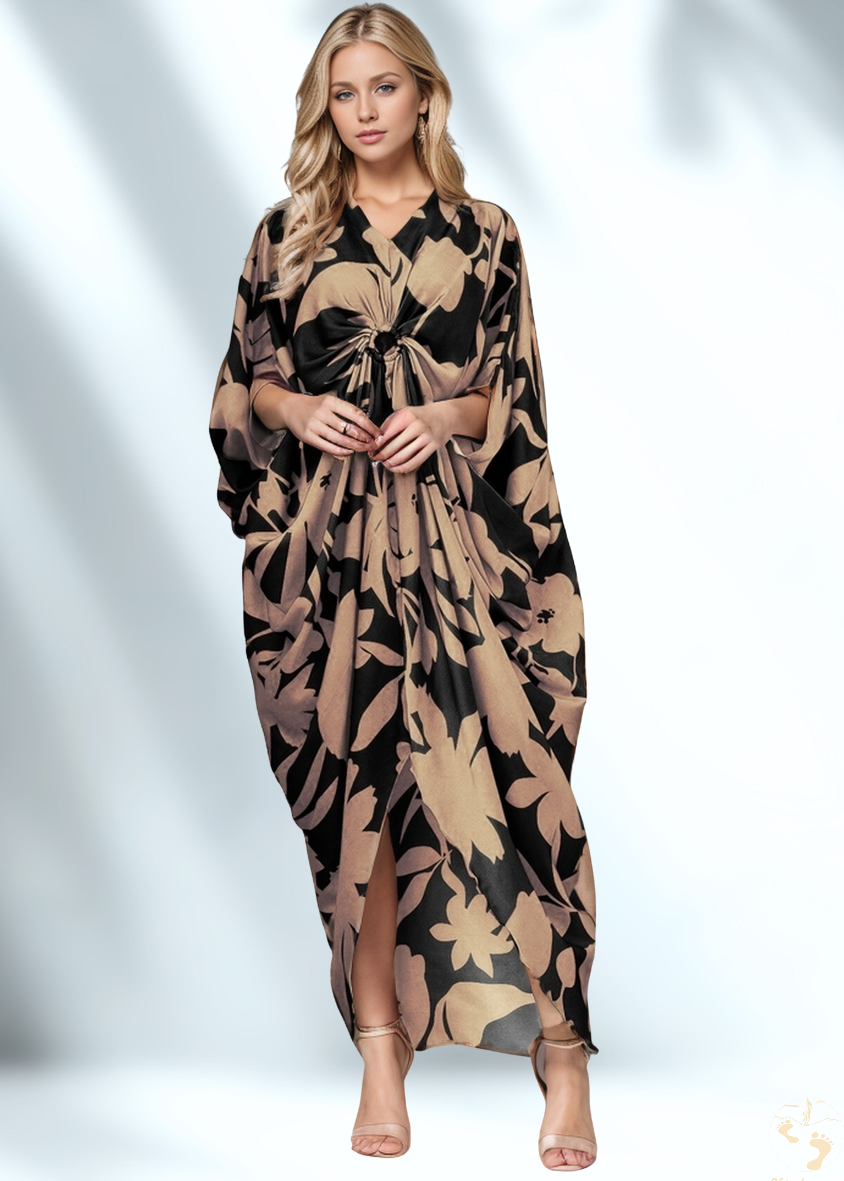 Vicharan Mocha & Black Satin Silk Kaftan