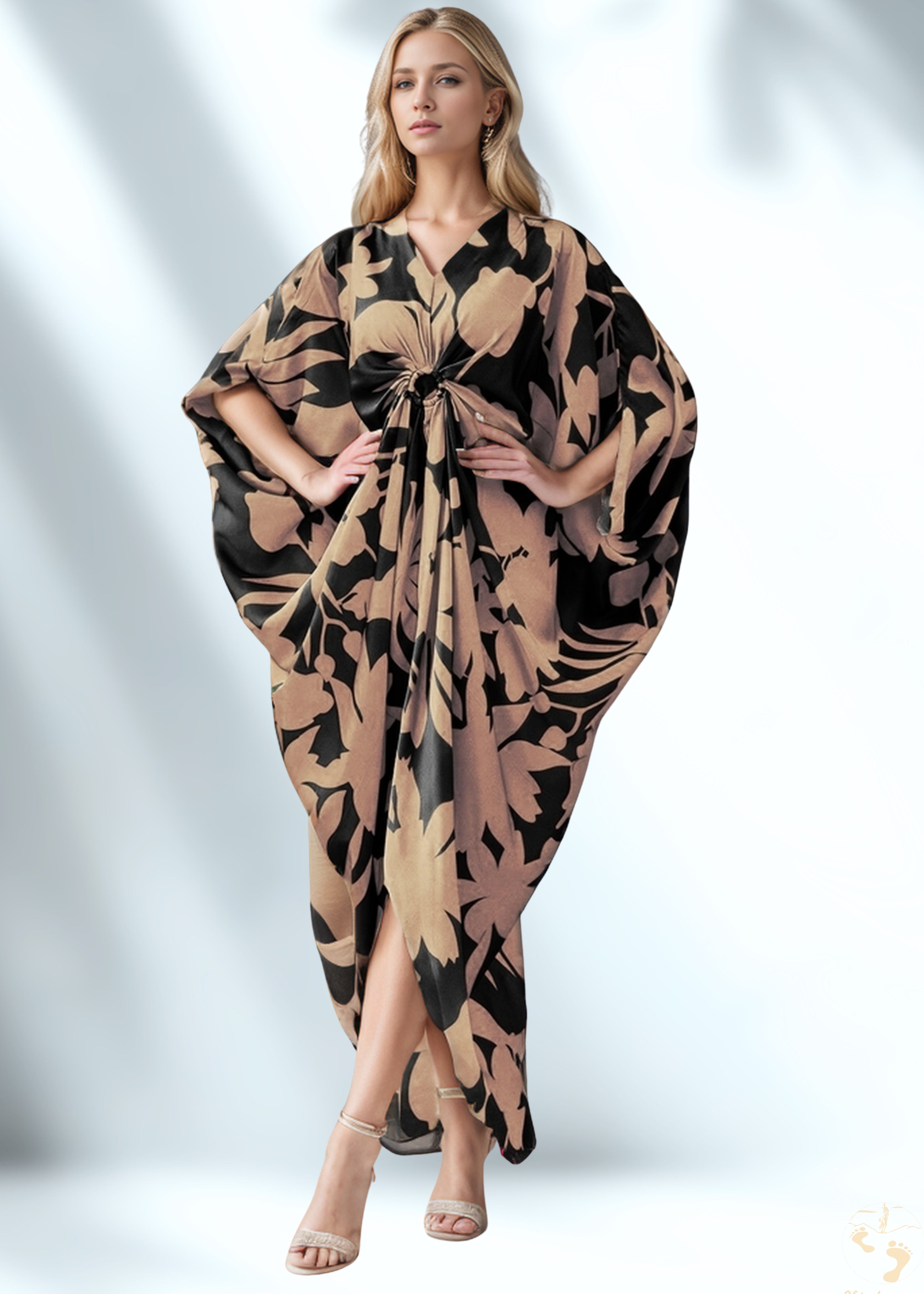 Vicharan Mocha & Black Satin Silk Kaftan