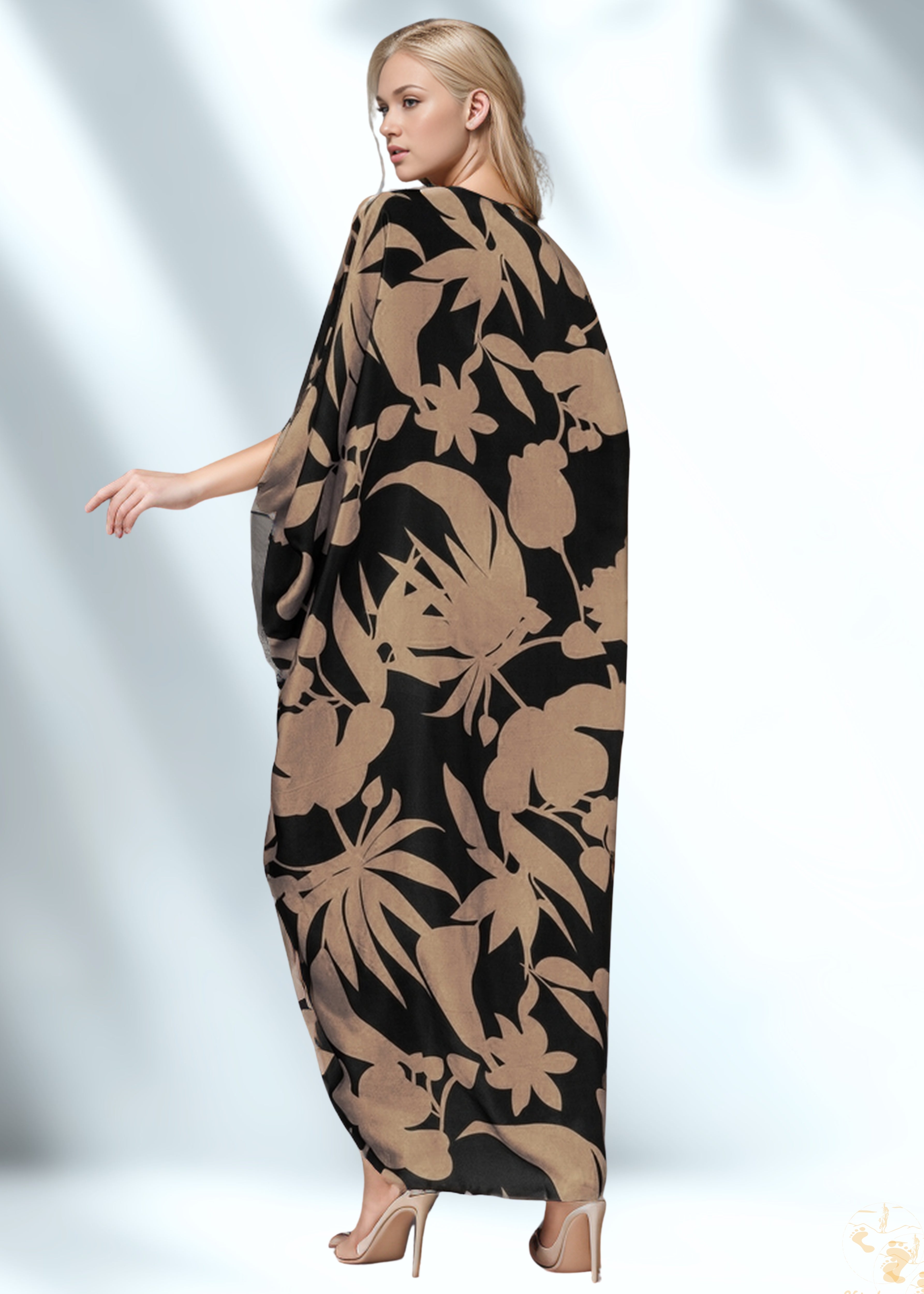 Vicharan Mocha & Black Satin Silk Kaftan