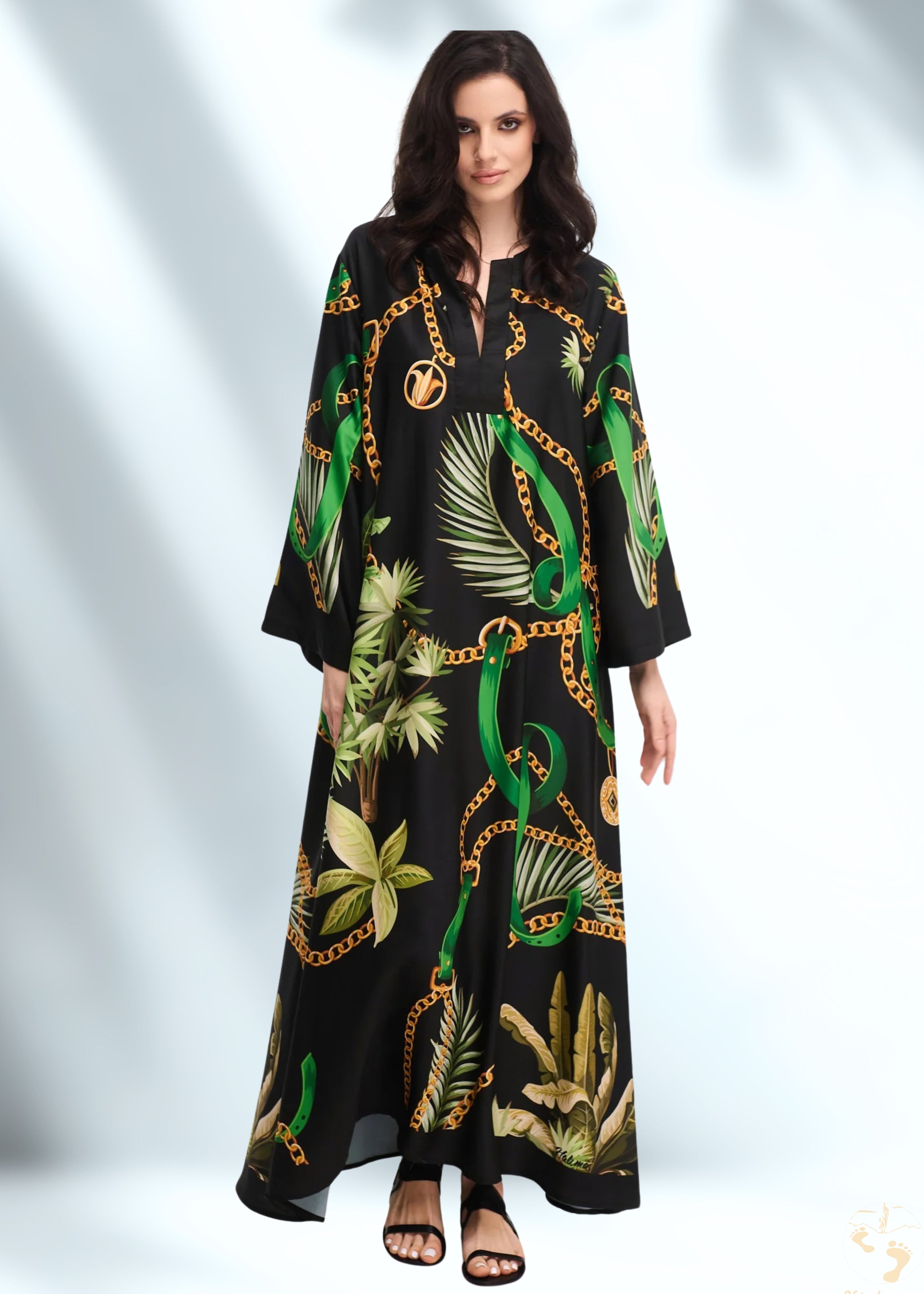 Vicharan GOLDEN Black & Green Kaftan