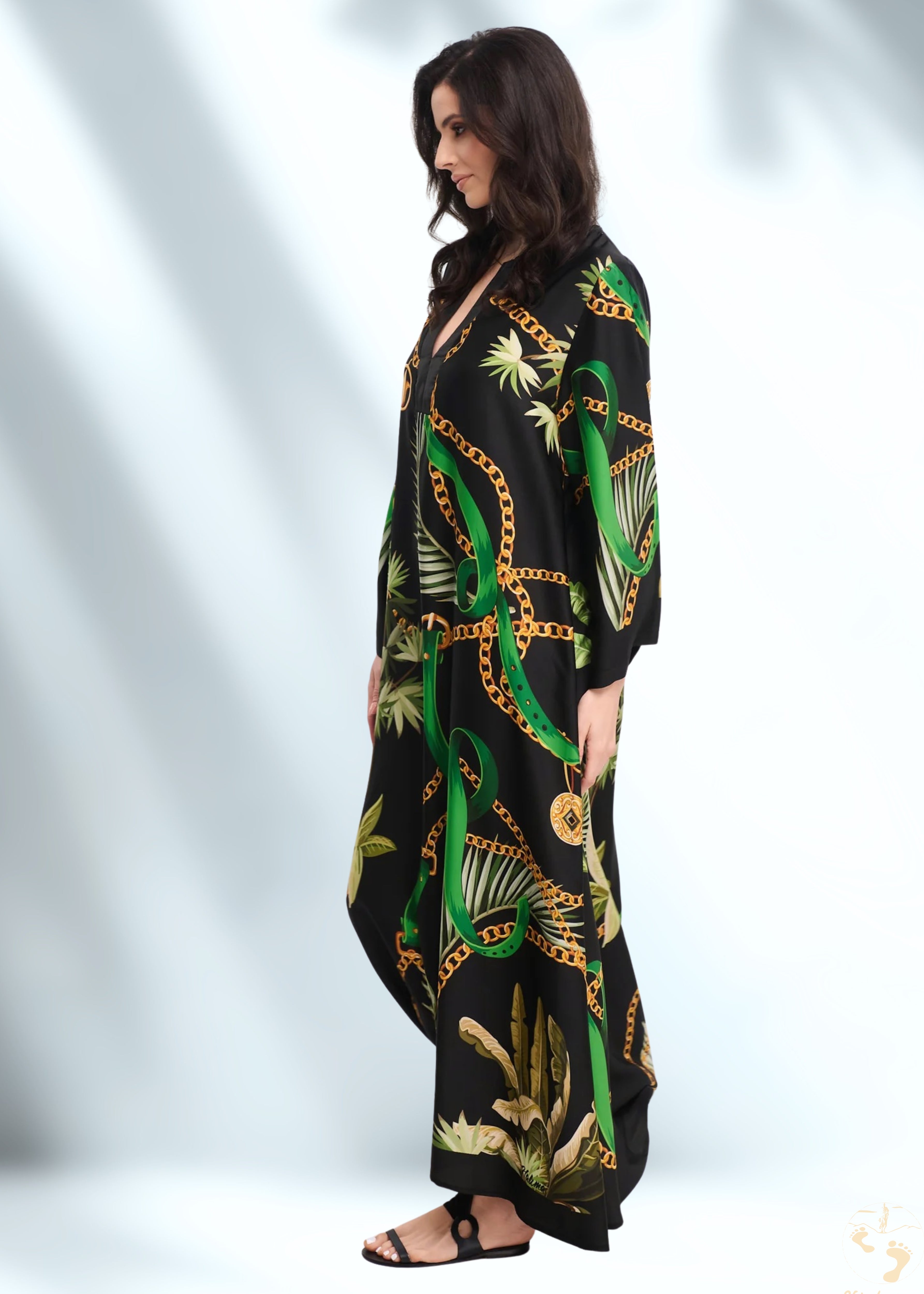 Vicharan GOLDEN Black & Green Kaftan