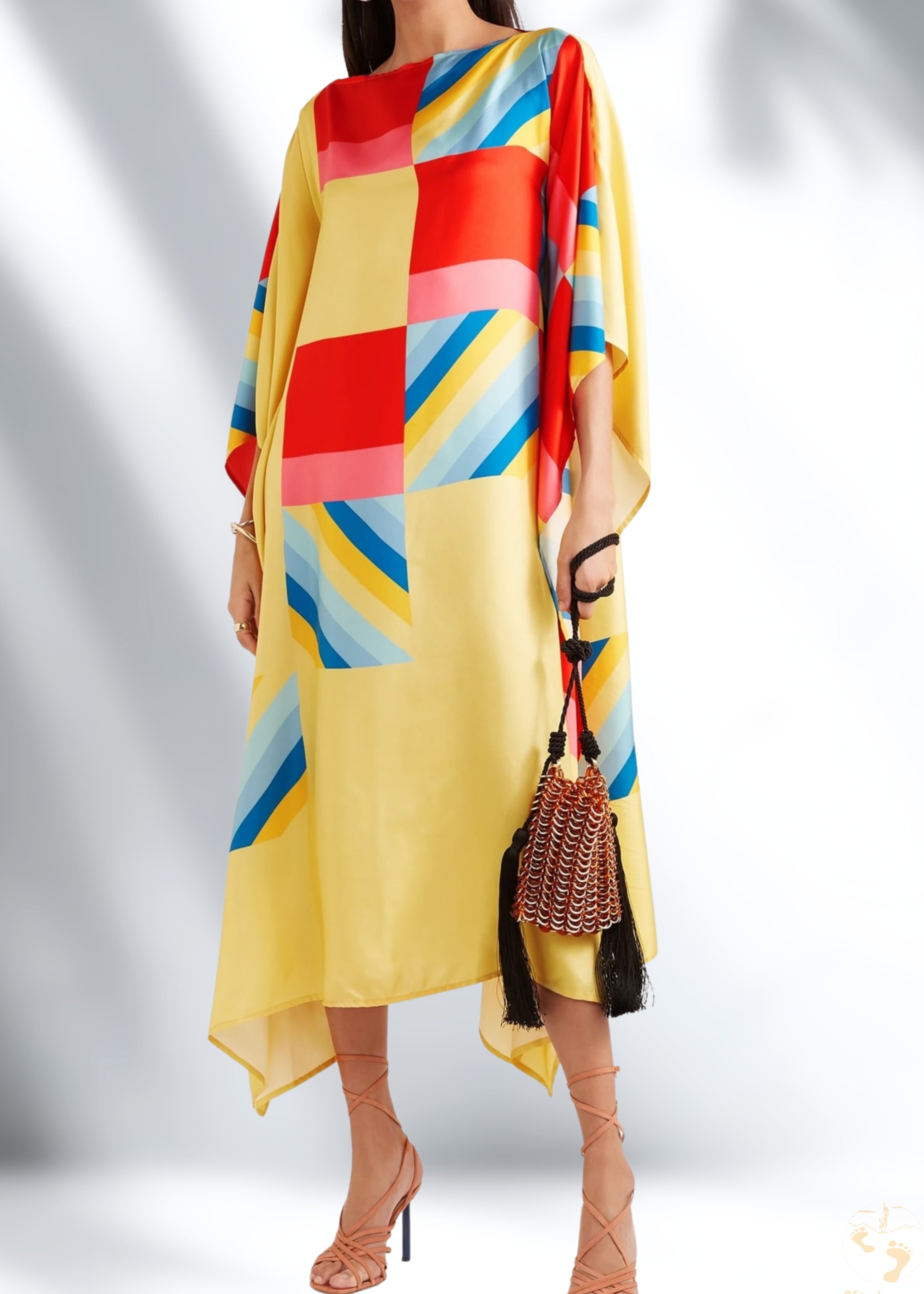 Vicharan SUMMER Yellow Satin Silk Kaftan