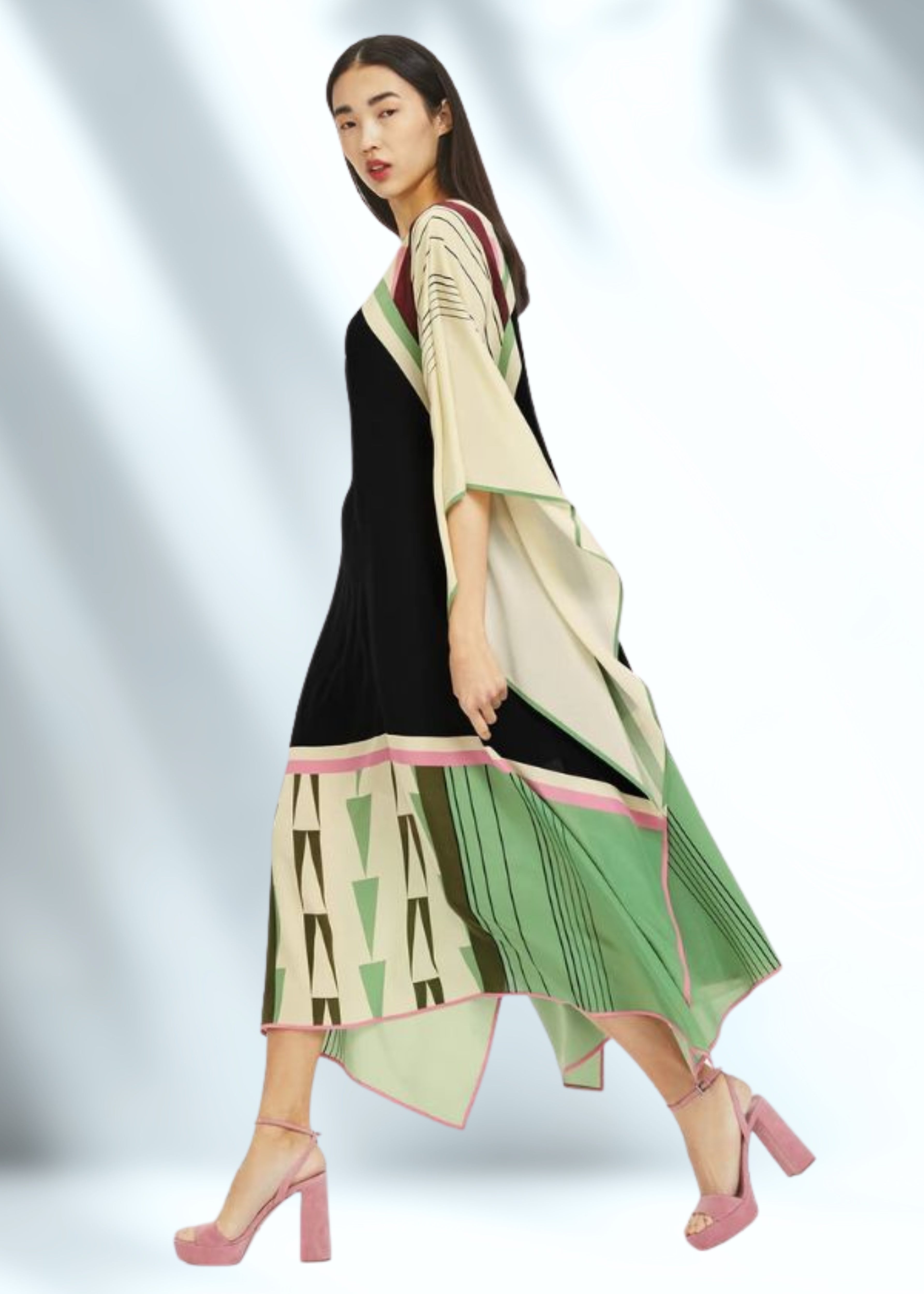 Vicharan OLIVE Green Satin Silk Kaftan