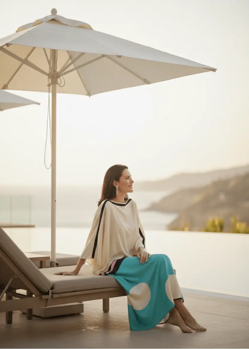 vicharan champagne beige & turquoise kaftan at resort
